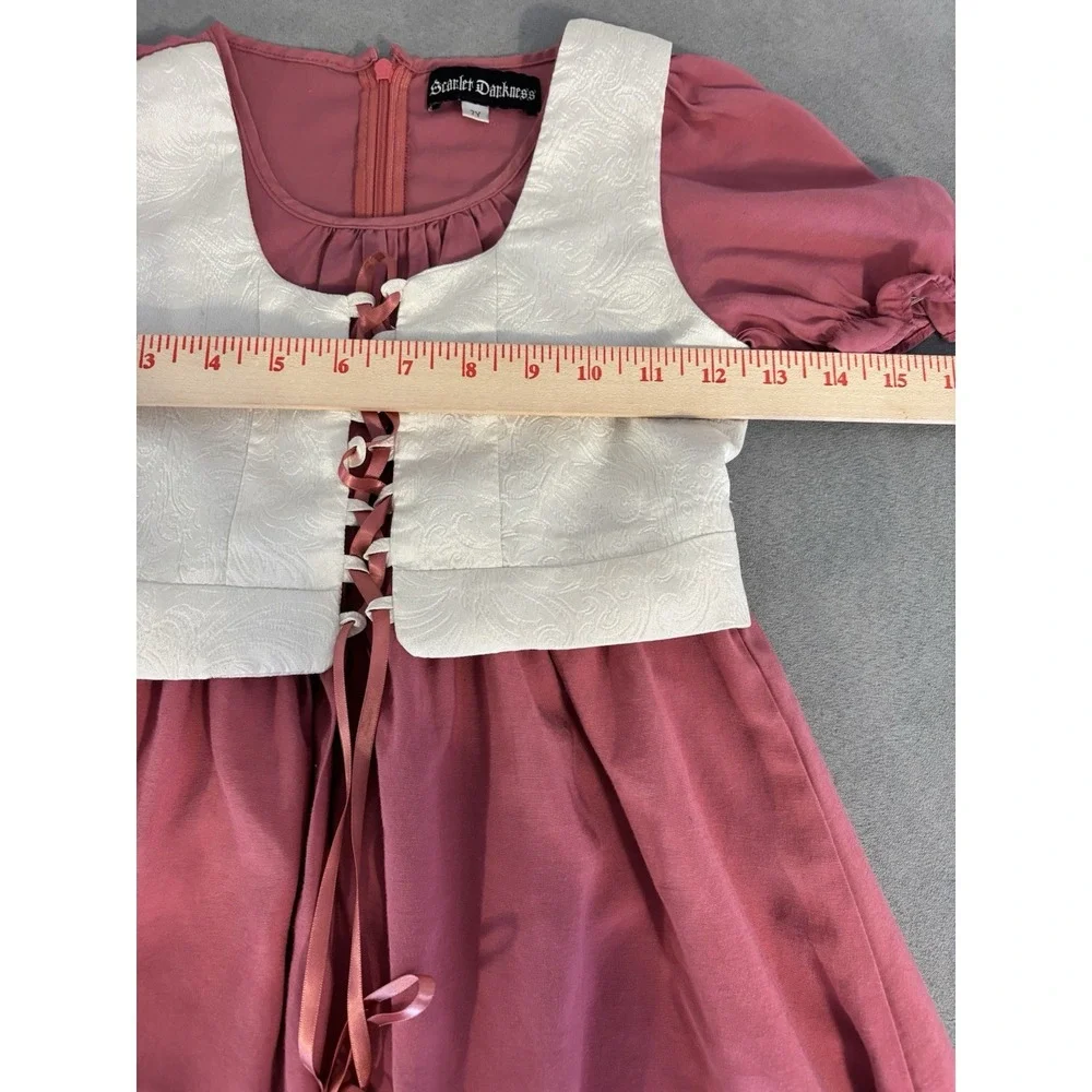 Scarlet Darkness Girls RenFaire Lace-Up Dress 7 Pink Dirndl Oktoberfest Costume